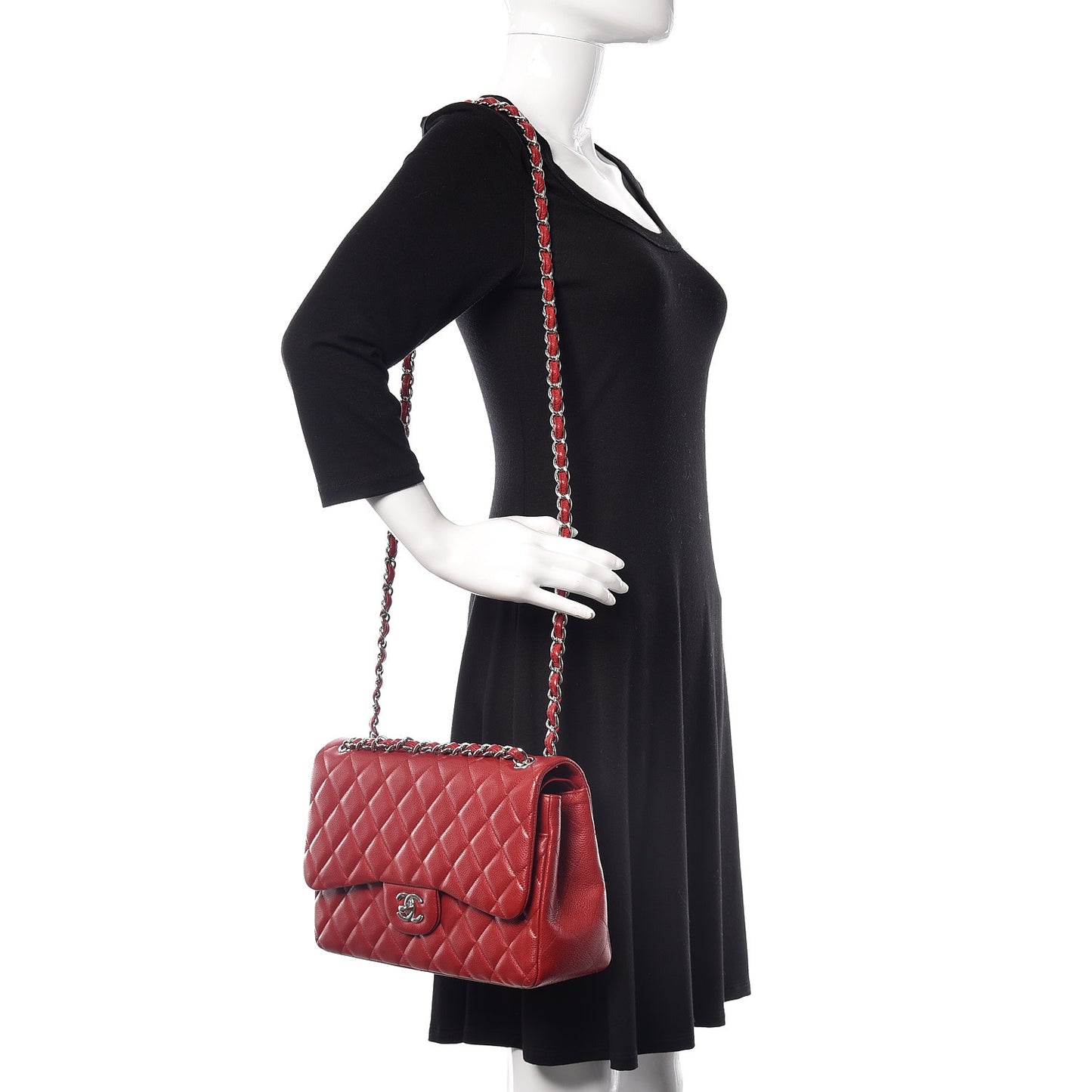 Caviar Quilted Jumbo Double Flap Red