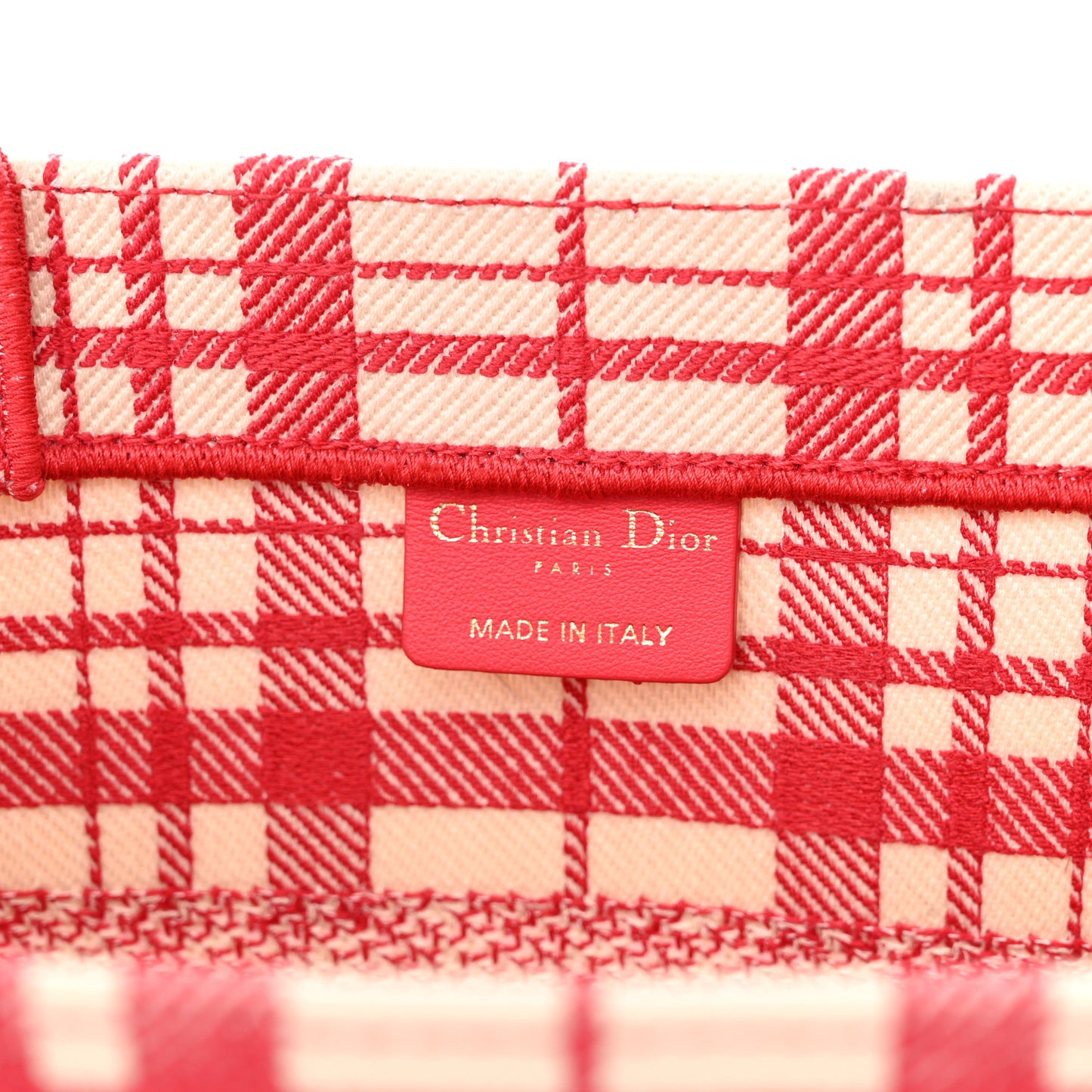Canvas Embroidered Medium Check'n'Dior Book Tote Red Multicolor