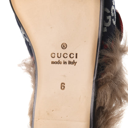 Gucci Canvas GG Monogram Diamond Fur Web GG Mens Princetown Slippers 6 Midnight Blue Hibiscus Red 8 of 8