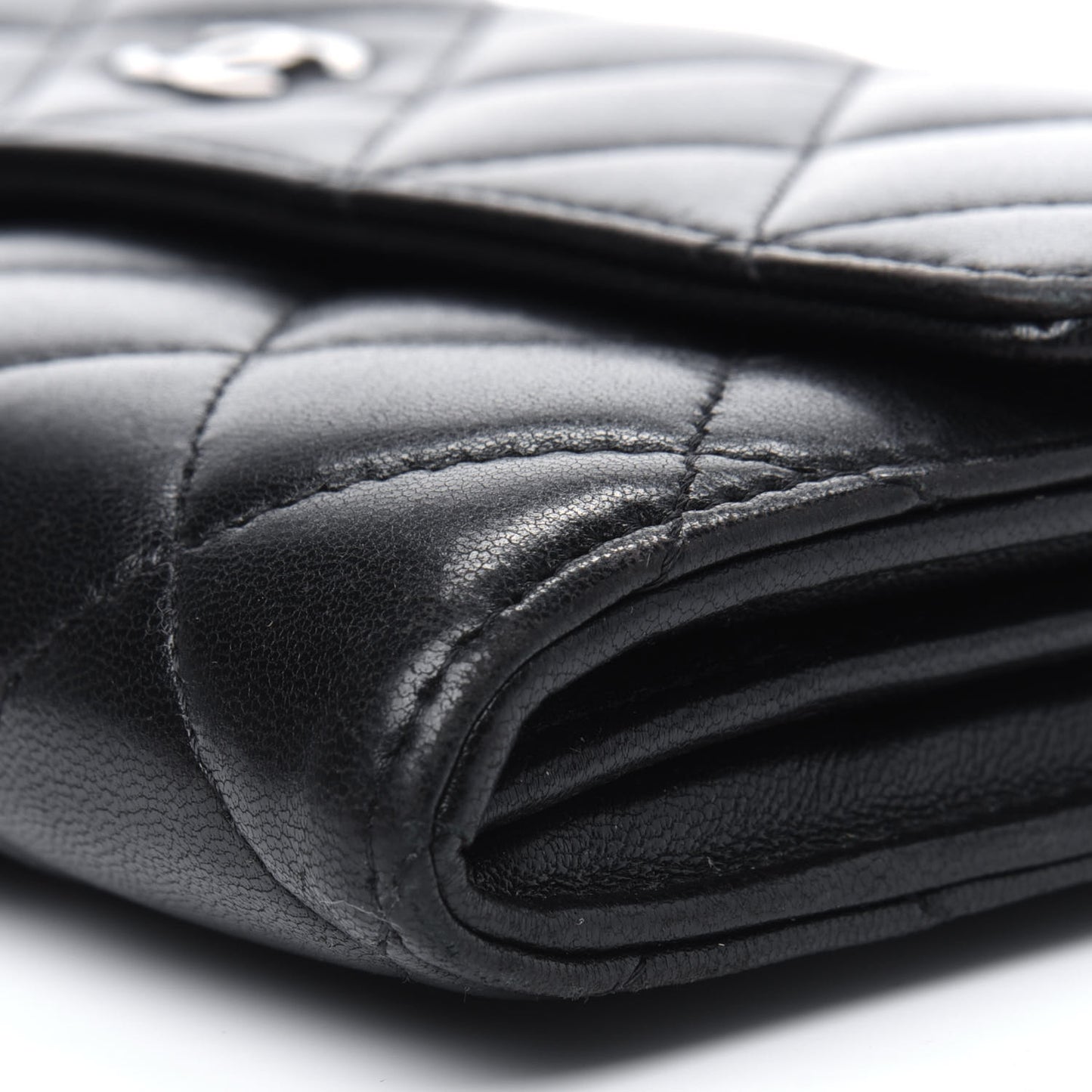 Lambskin Quilted Long Flap Wallet Black