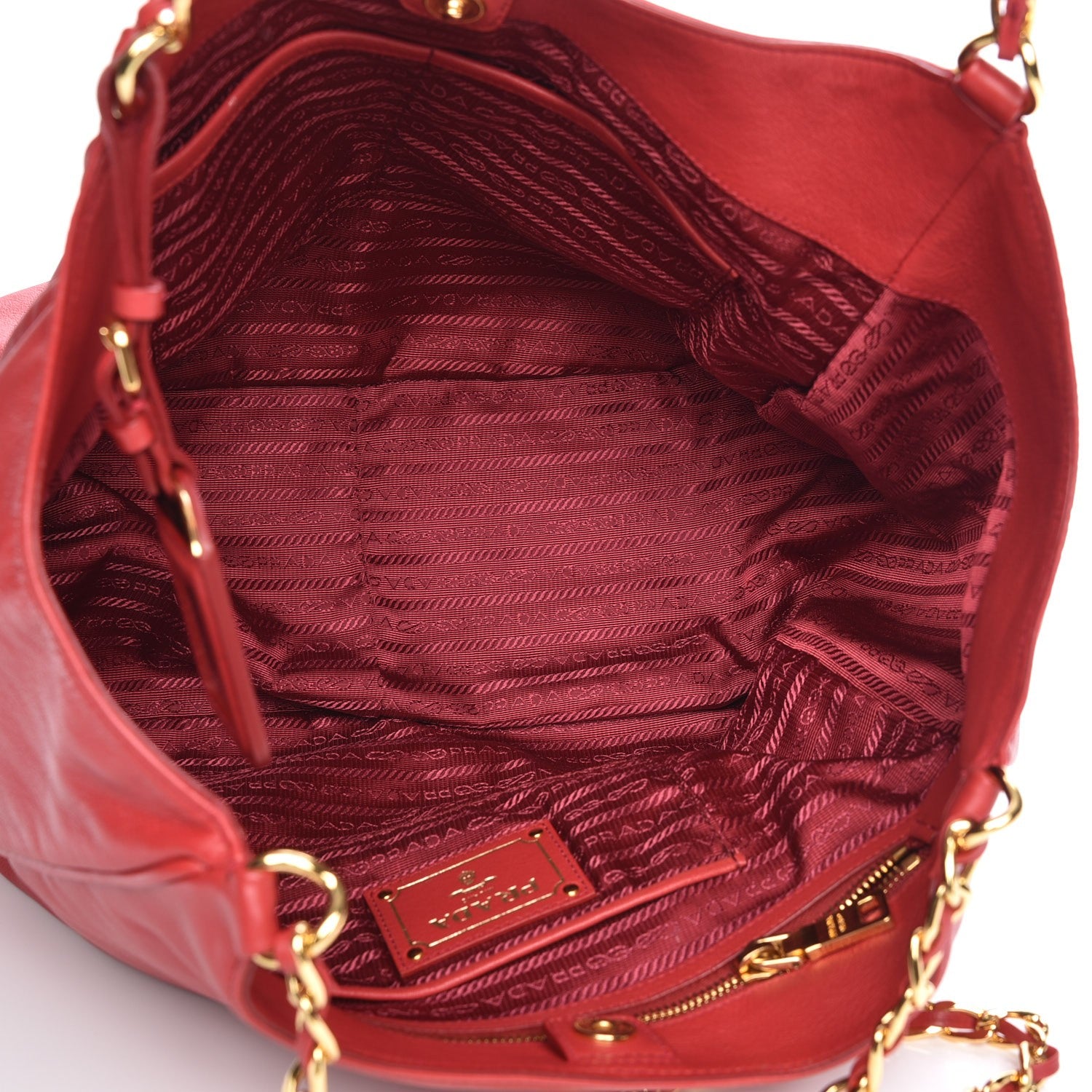 Prada Soft Calf Chain Tote Rosso 5 of 8