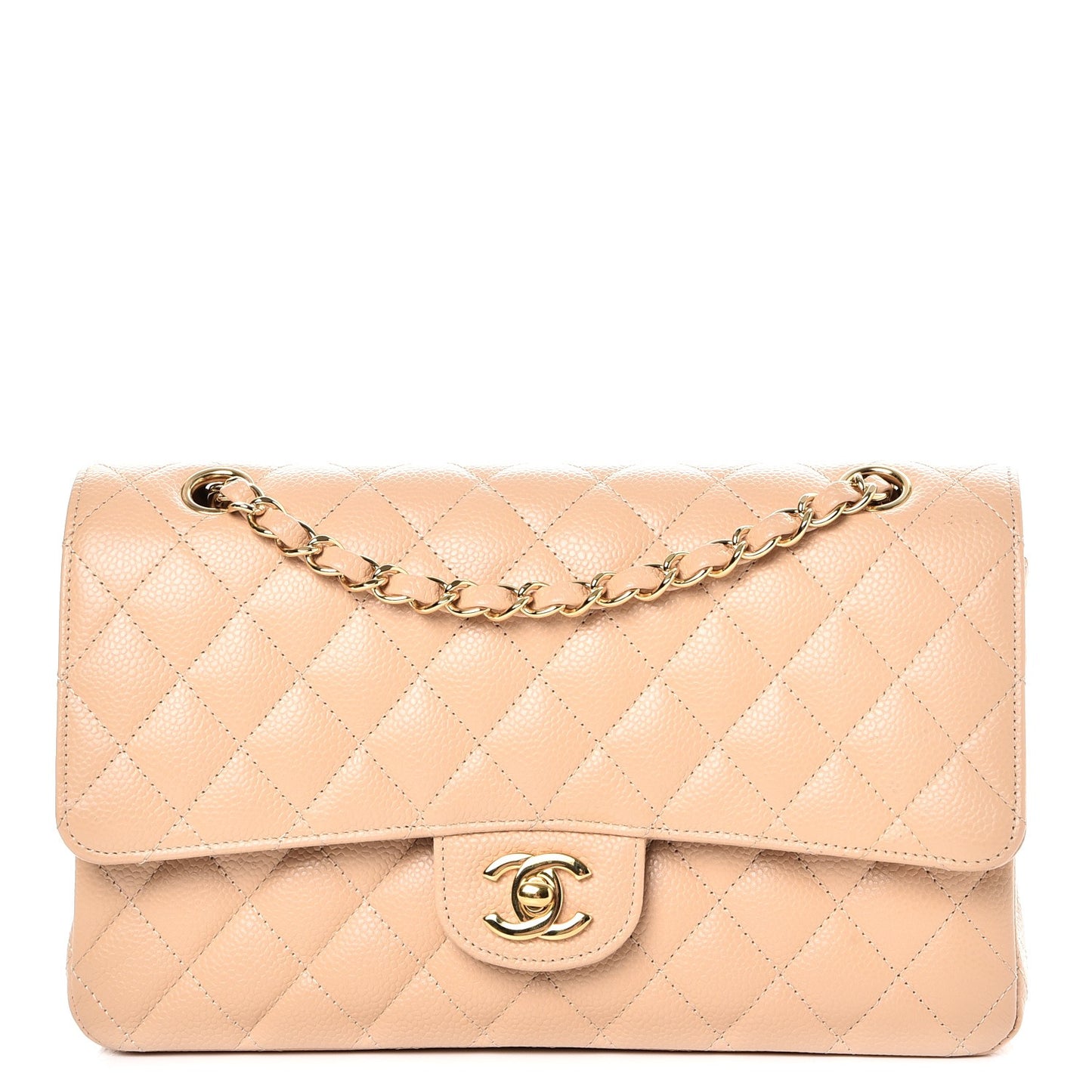 Caviar Quilted Medium Double Flap Beige Clair