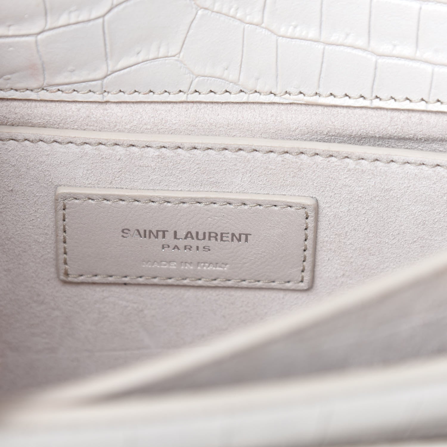 Saint Laurent Calfskin Crocodile Embossed Medium Monogram Sunset Blanc Vintage 8 of 11