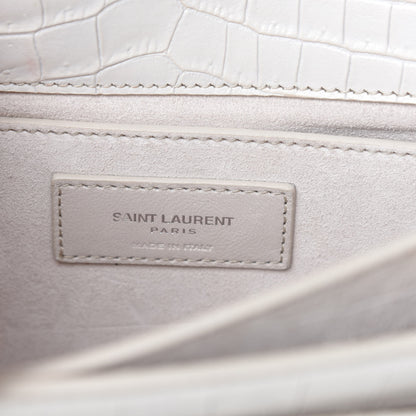 Saint Laurent Calfskin Crocodile Embossed Medium Monogram Sunset Blanc Vintage 8 of 11