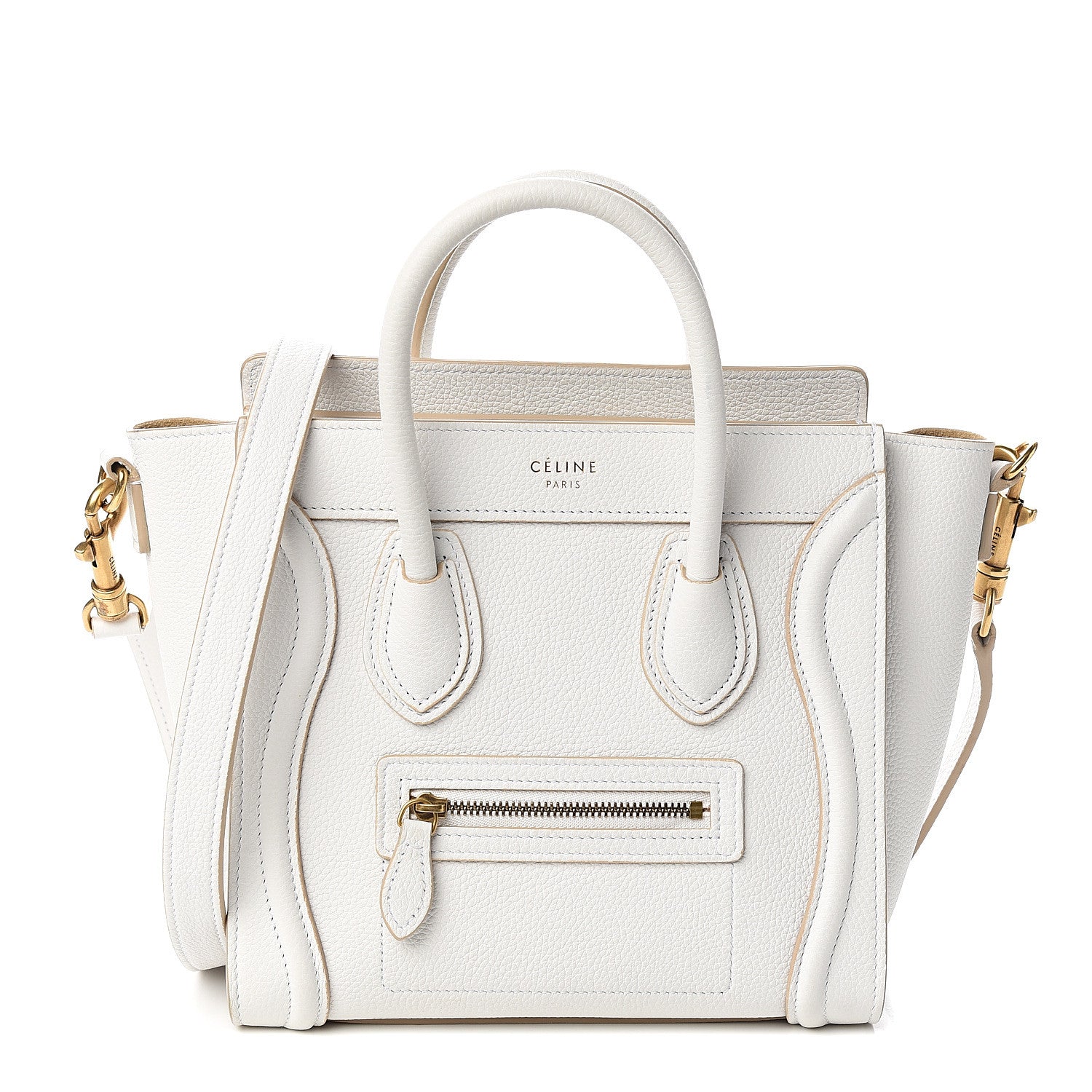 Celine Drummed Calfskin Nano Luggage Optic White 1 of 9