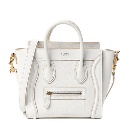 Celine Drummed Calfskin Nano Luggage Optic White 1 of 9