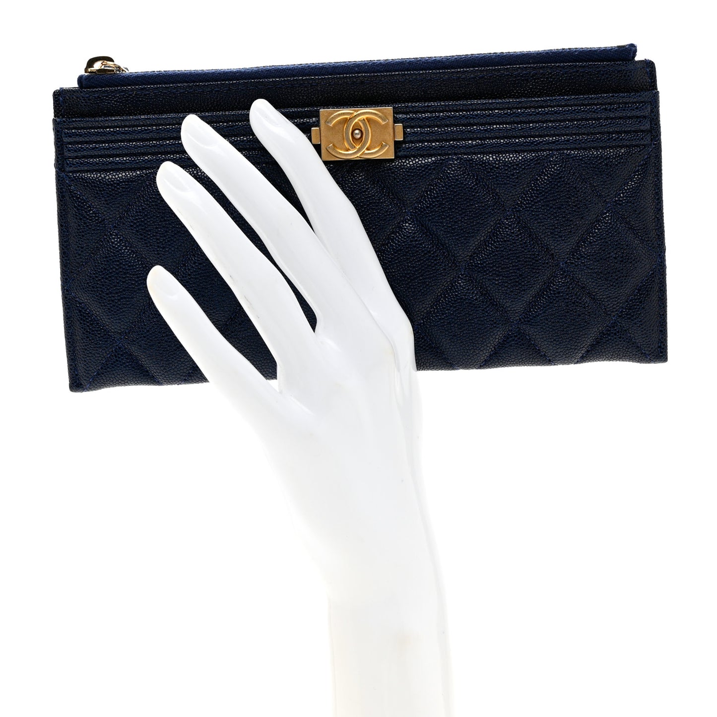 Caviar Quilted Classic Zip Boy Pouch Navy