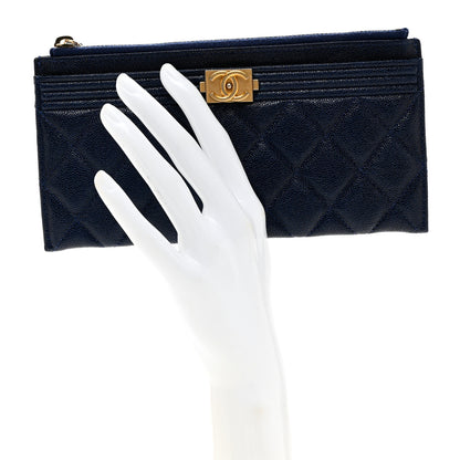 Chanel Caviar Quilted Classic Zip Boy Pouch Navy 2 of 7