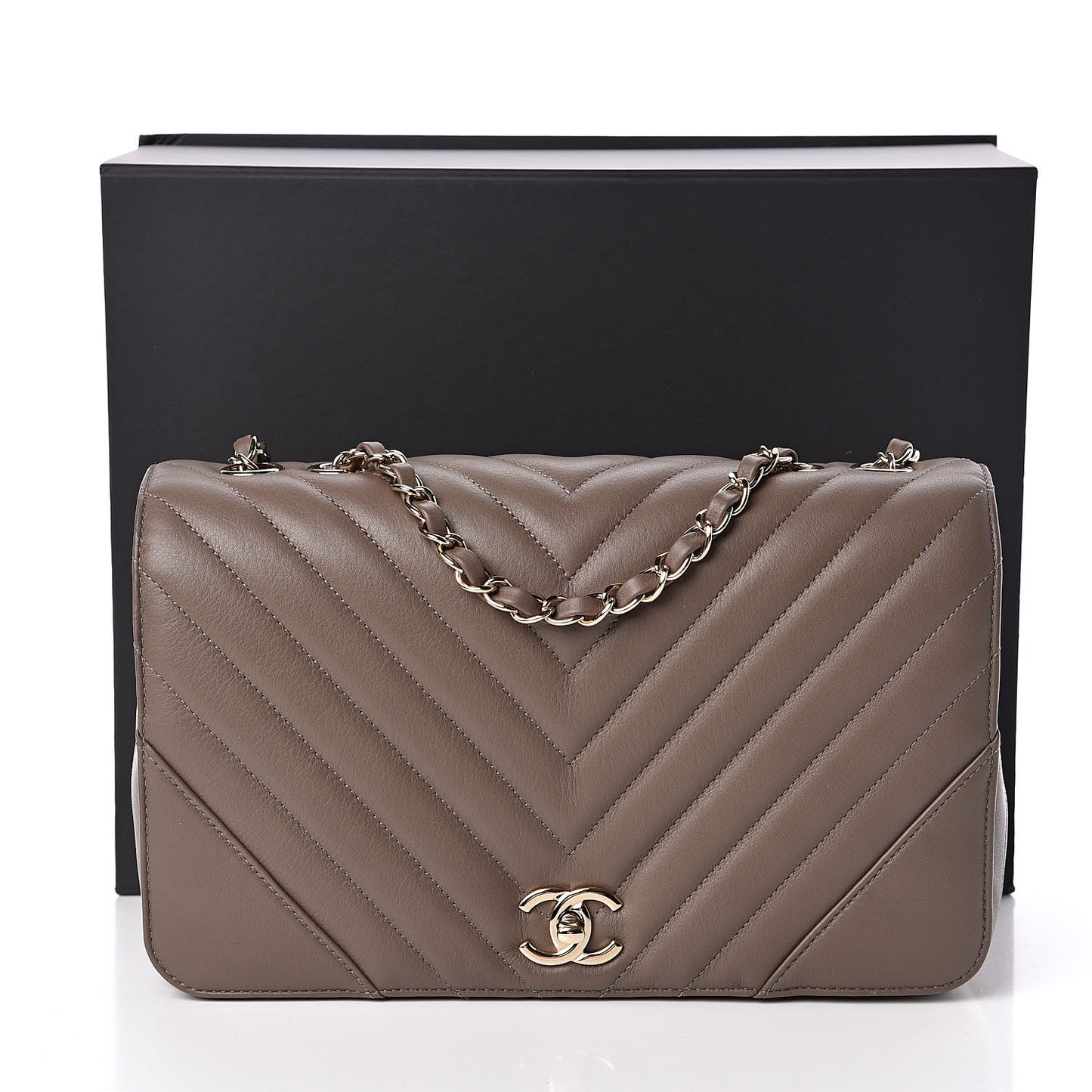 Calfskin Chevron Quilted Medium Statement Flap Khaki