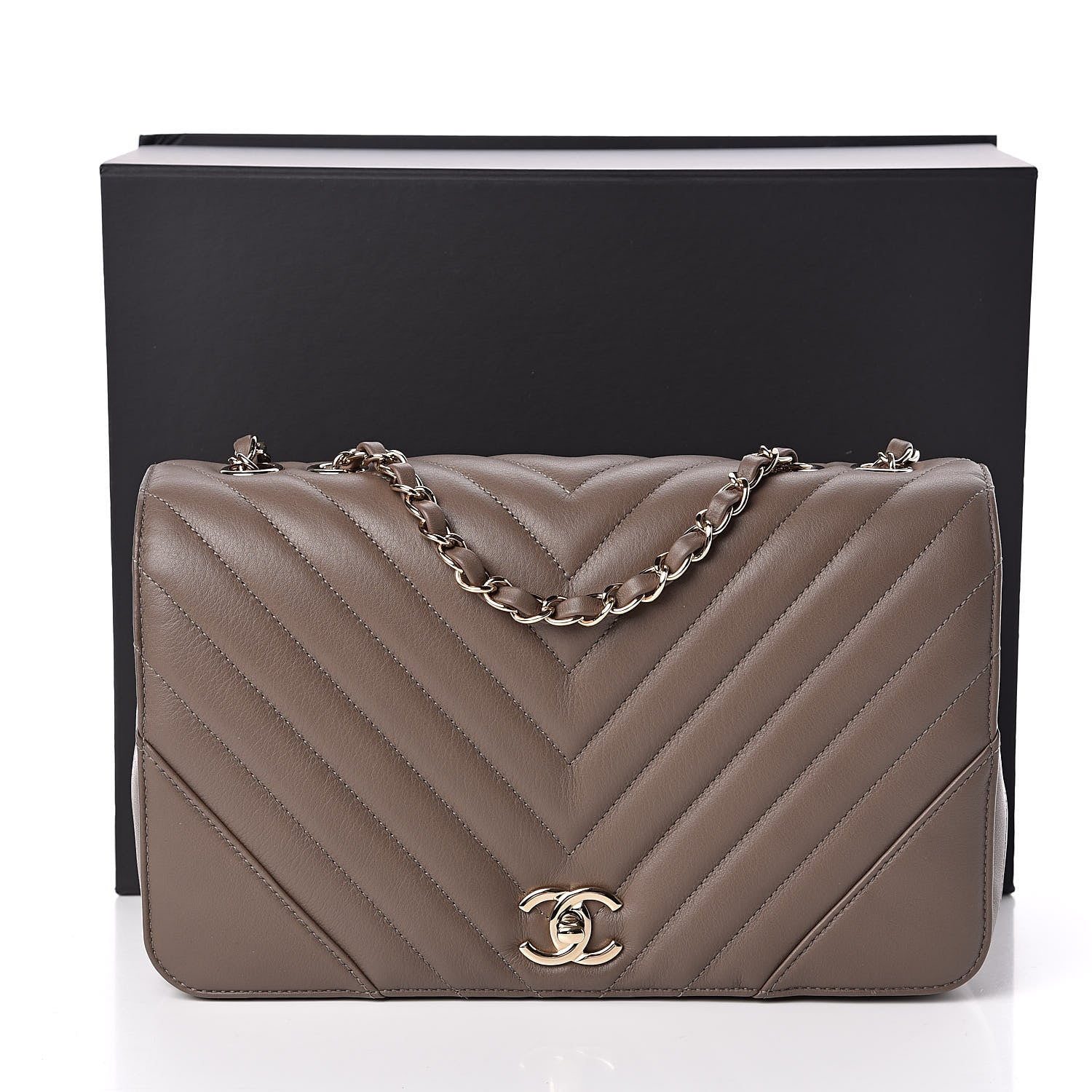 Chanel Calfskin Chevron Quilted Medium Statement Flap Khaki 11 of 11