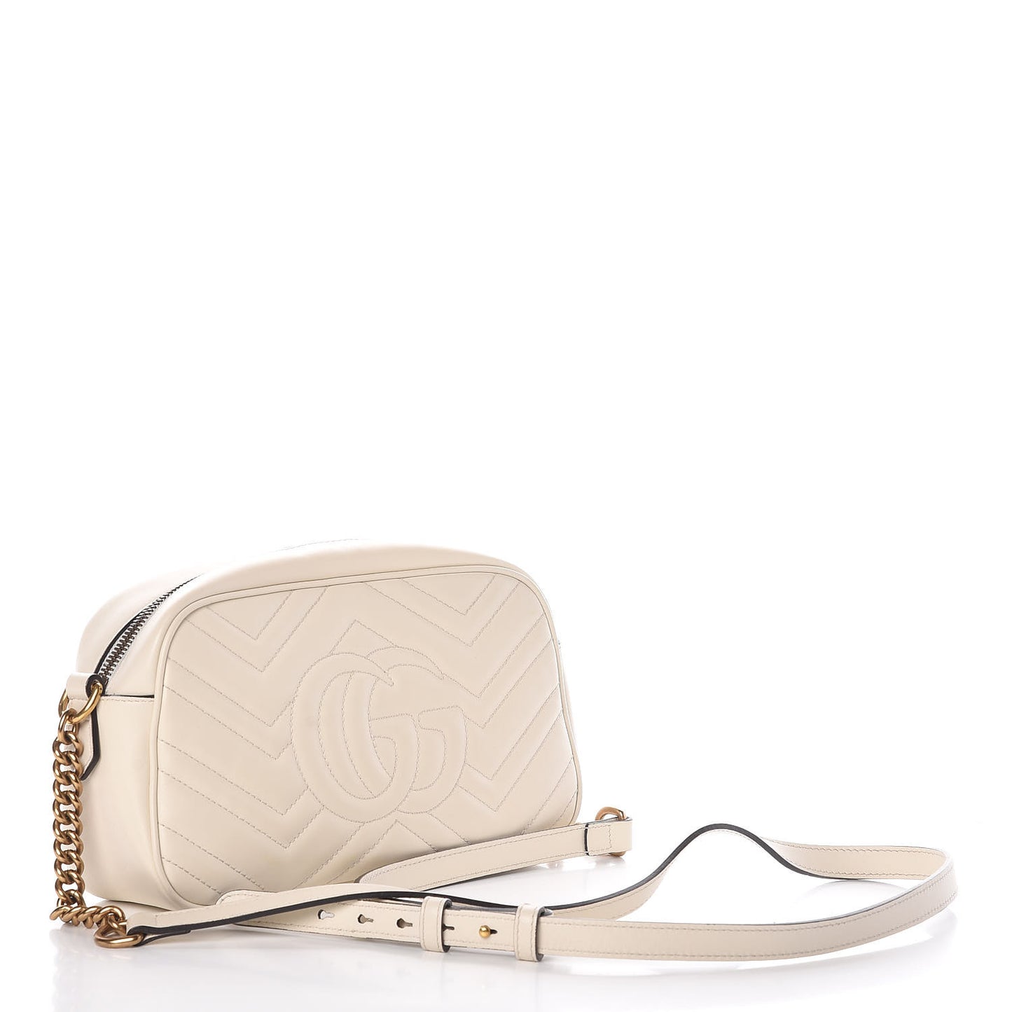 Calfskin Matelasse Small GG Marmont Chain Shoulder Bag White