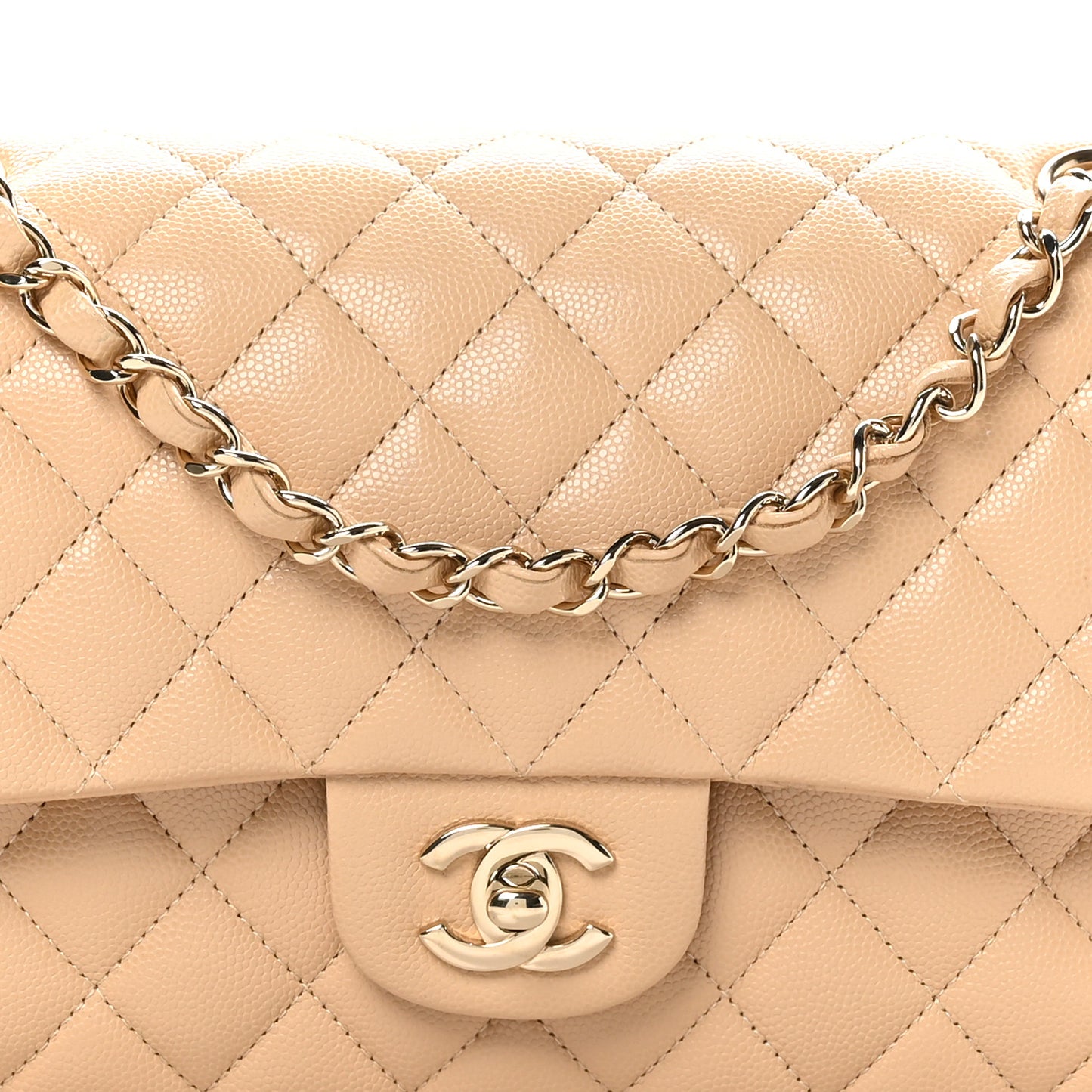 Caviar Quilted Medium Double Flap Light Beige
