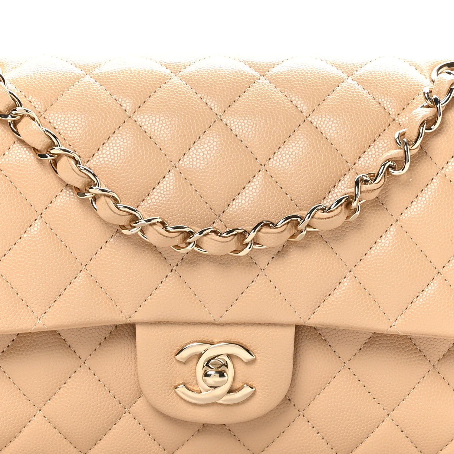 Chanel Caviar Quilted Medium Double Flap Light Beige 8 of 10