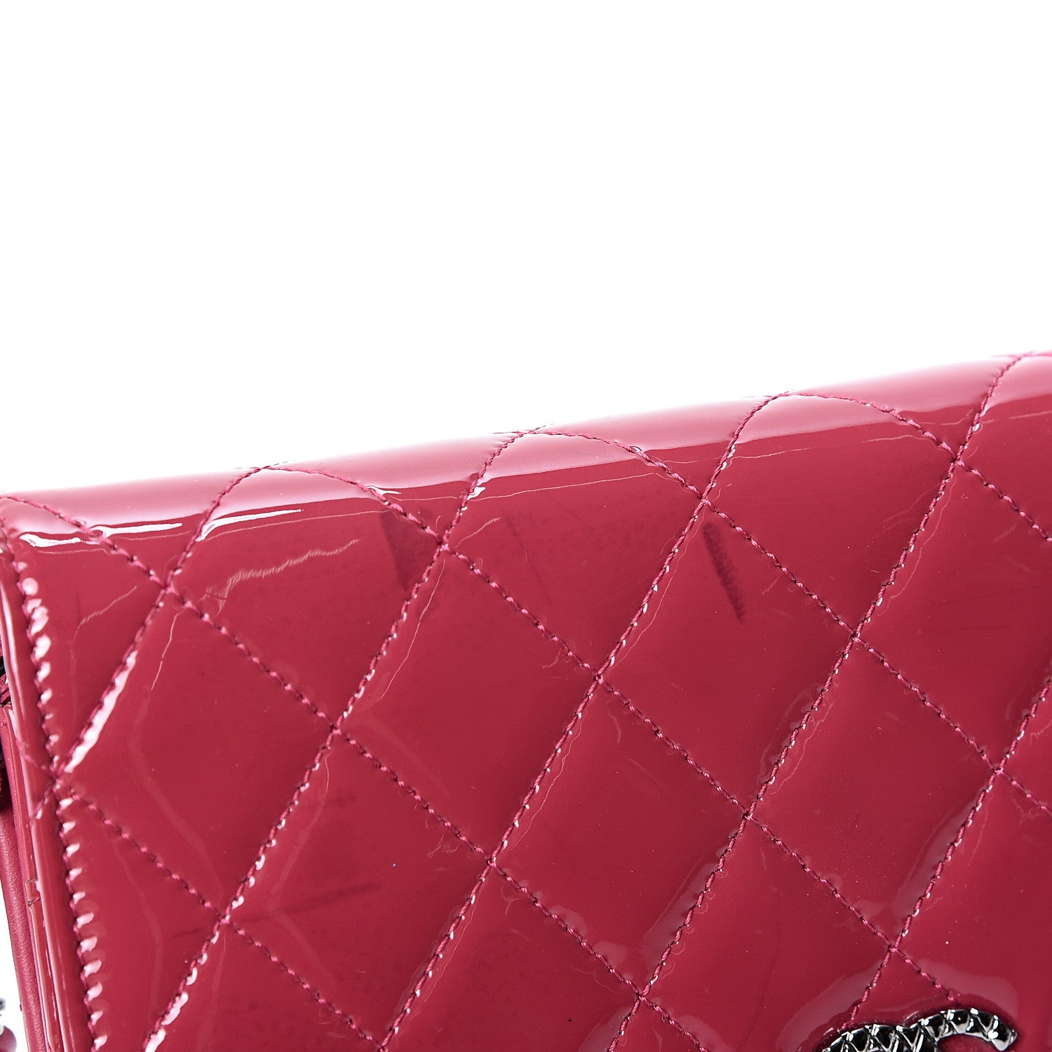 Chanel Patent Quilted Brilliant Wallet On Chain WOC Dark Pink 7 of 12