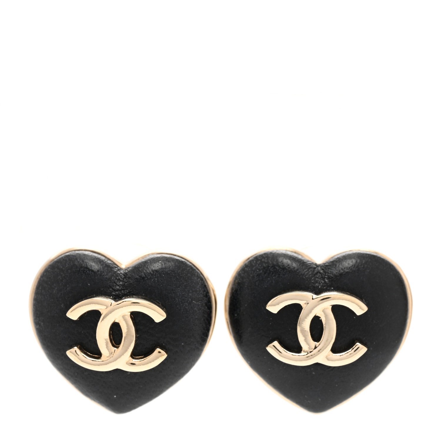 Chanel Lambskin CC Heart Earrings Black Gold 1 of 4