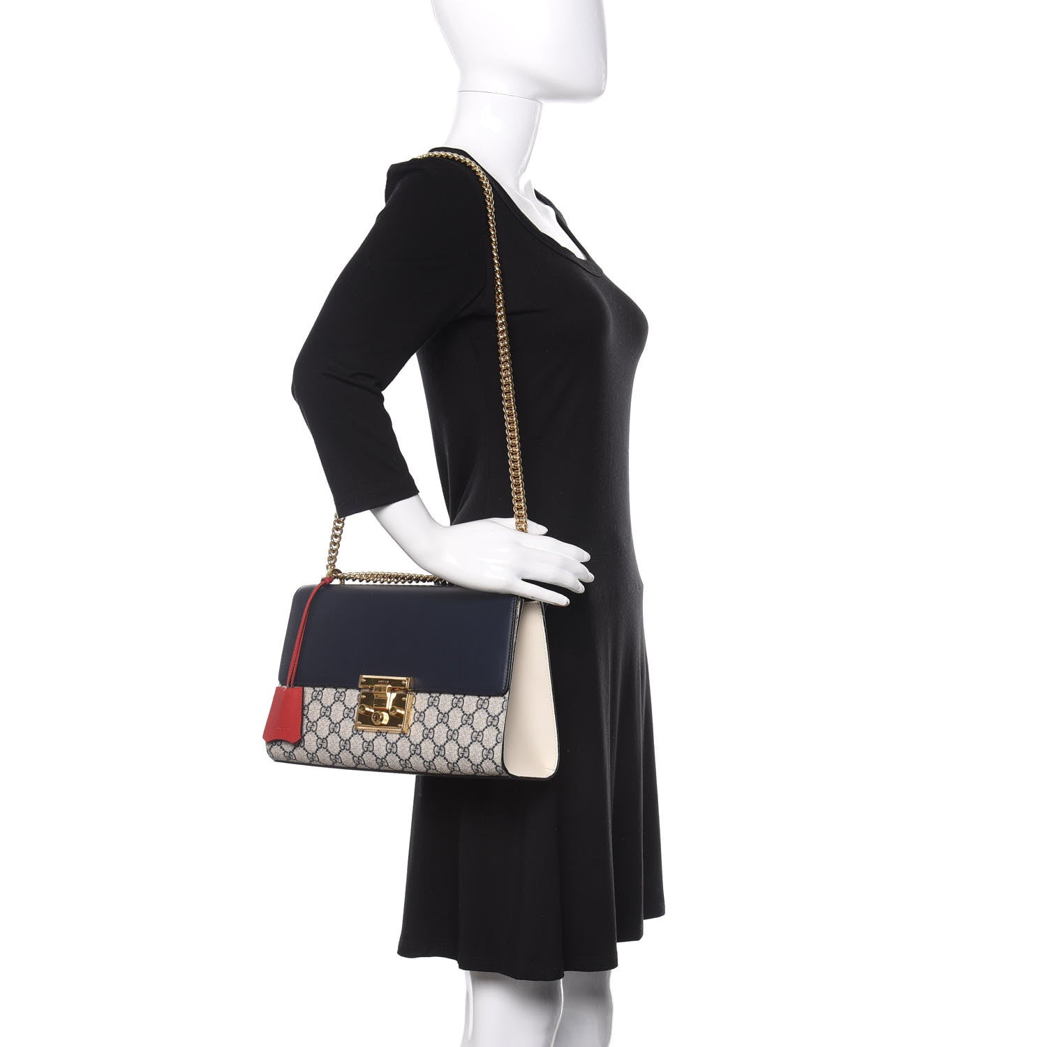 Gucci GG Supreme Monogram Calfskin Medium Padlock Shoulder Bag Beige Blue Mystic White Hibiscus Red 3 of 15