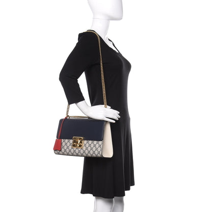 Gucci GG Supreme Monogram Calfskin Medium Padlock Shoulder Bag Beige Blue Mystic White Hibiscus Red 3 of 15