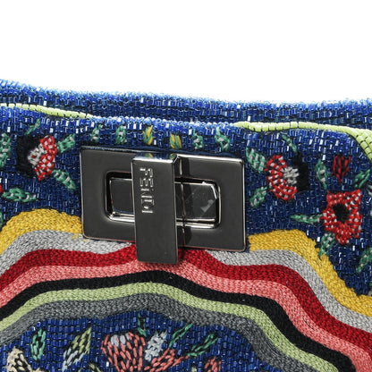 Fendi Nappa Beaded Flowers Mini Peekaboo Iconic Satchel True Blue 5 of 7