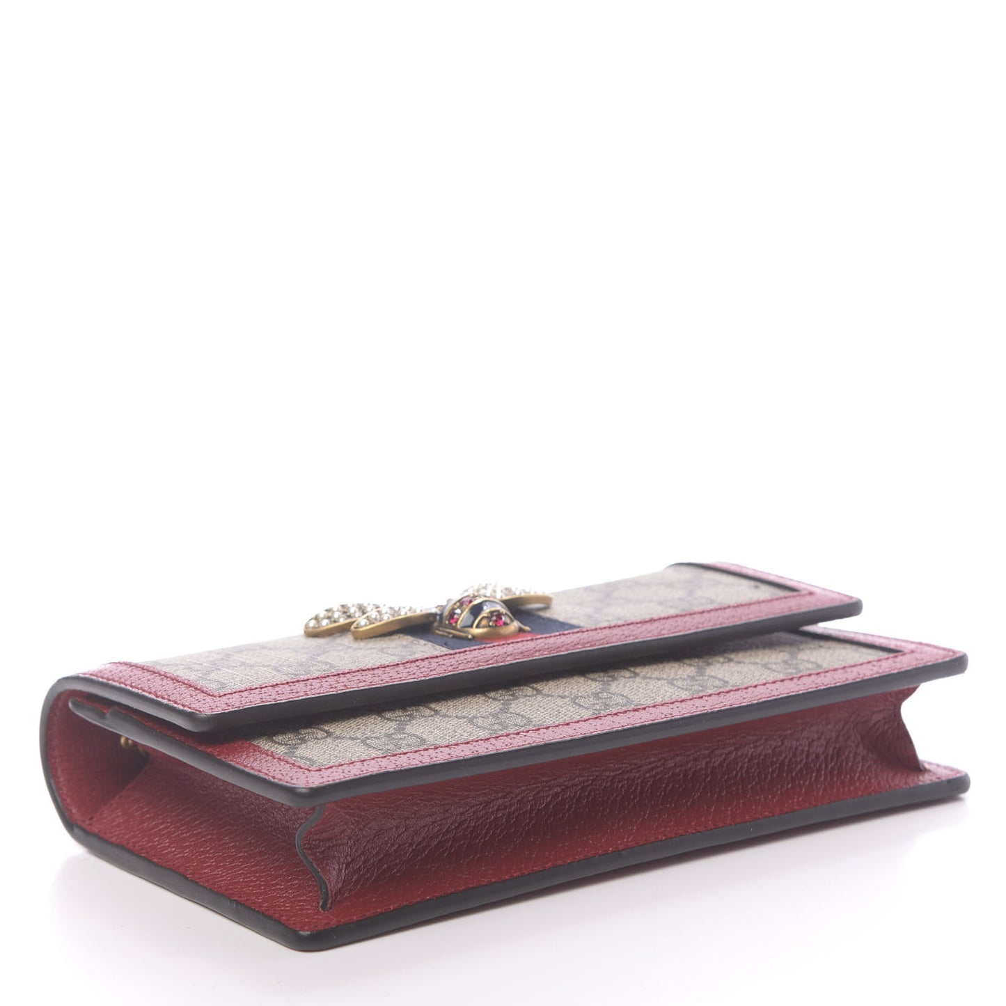 GG Supreme Monogram Web Queen Margaret Chain Wallet Red
