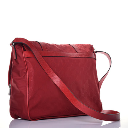 Gucci Nylon Monogram Double Buckle Flap Messenger Bag Vibrant Red 3 of 8