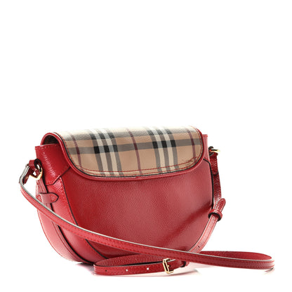 Burberry Patent Calfskin Haymarket Check Maydown Crossbody Bag Red 2 of 5