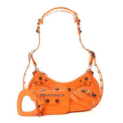 Balenciaga Extra Supple Calfskin Crocodile Embossed Le Cagole Shoulder Bag XS Pop Orange 3 of 11
