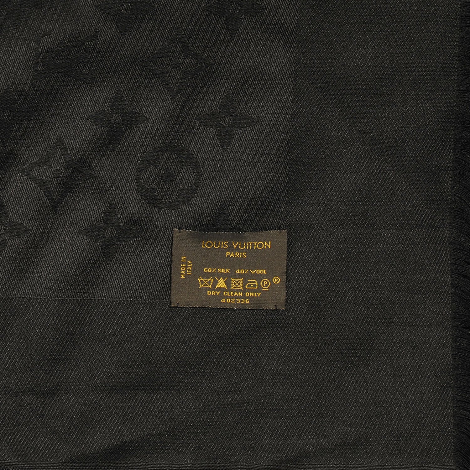 Louis Vuitton Silk Wool Monogram Shawl Black 5 of 5