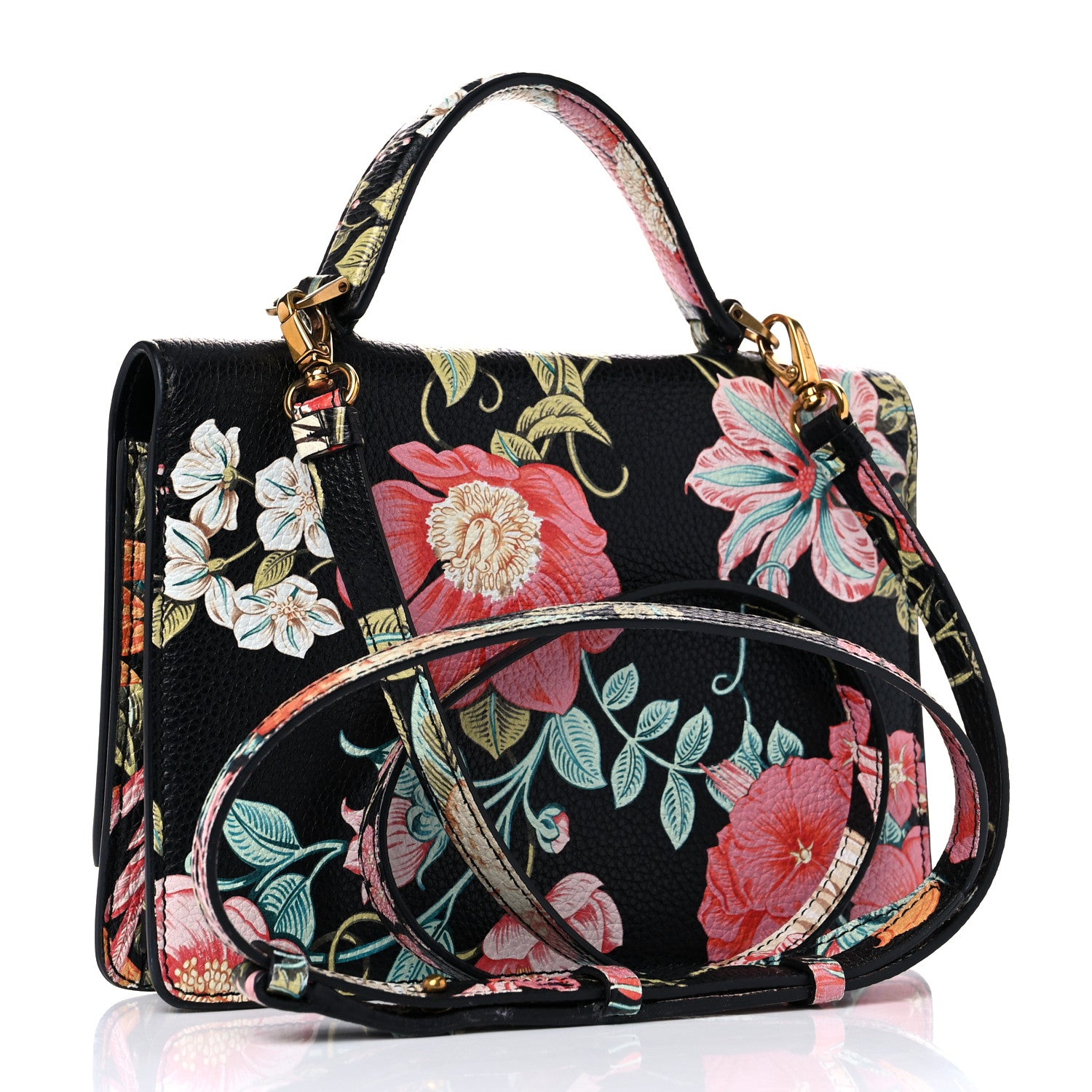 Salvatore Ferragamo Floral Printed Hammered Calfskin Gancini Minibag Multicolor Black 3 of 13