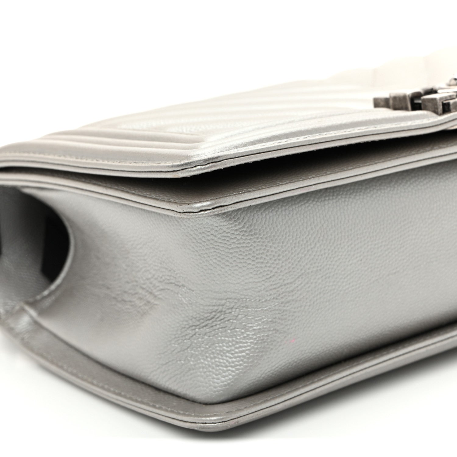Chanel Metallic Caviar Chevron Quilted Medium Boy Flap Silver 9 of 10