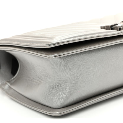 Chanel Metallic Caviar Chevron Quilted Medium Boy Flap Silver 9 of 10