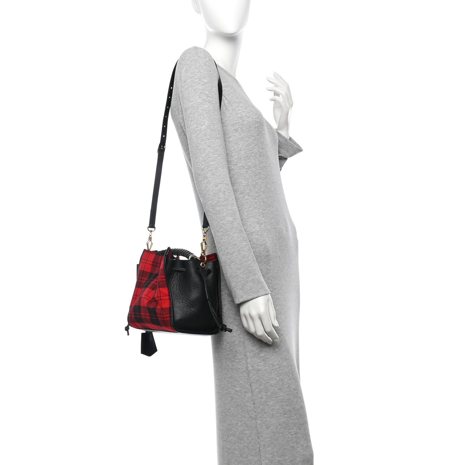 Mulberry Calfskin Tartan Cotton Canvas Small Iris Tote Black Red Multicolor 2 of 12