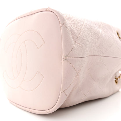 Chanel Shiny Lambskin Quilted Fashion Therapy Bucket Drawstring Bag Light Pink 10 of 12