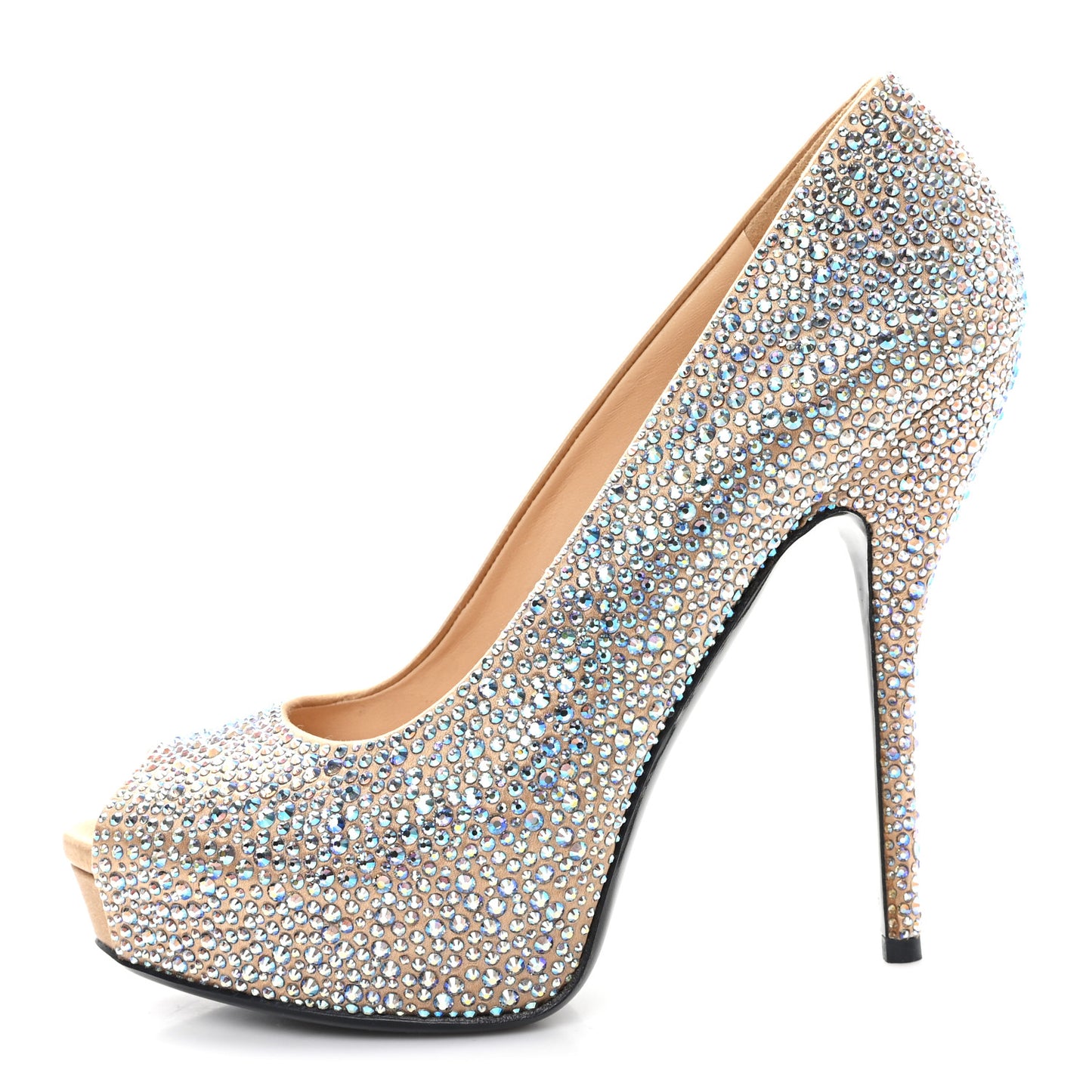 Satin Crystal Sofia Etoile Peep Toe Pumps 38 Blue