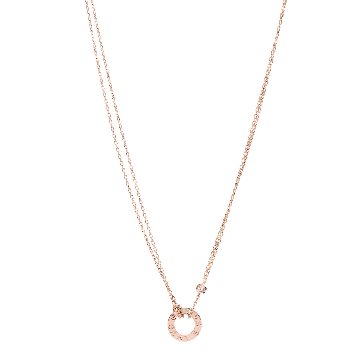 18K Pink Gold 2 Diamond LOVE Necklace