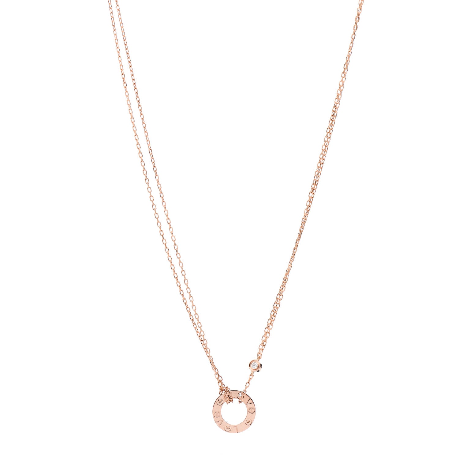 Cartier 18K Pink Gold 2 Diamond LOVE Necklace 1 of 5