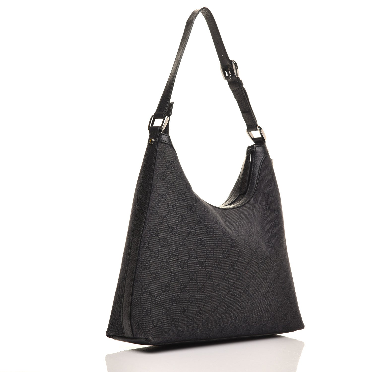 Gucci Denim Monogram Hobo Black 3 of 13