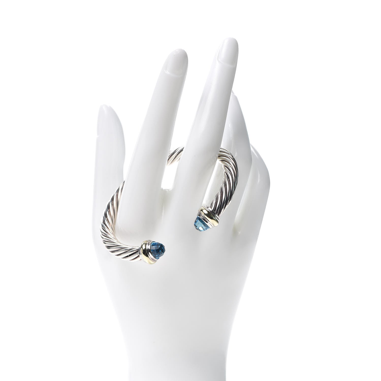 David Yurman Sterling Silver 14K Yellow Gold Blue Topaz 7mm Cable Classics Bracelet 2 of 4