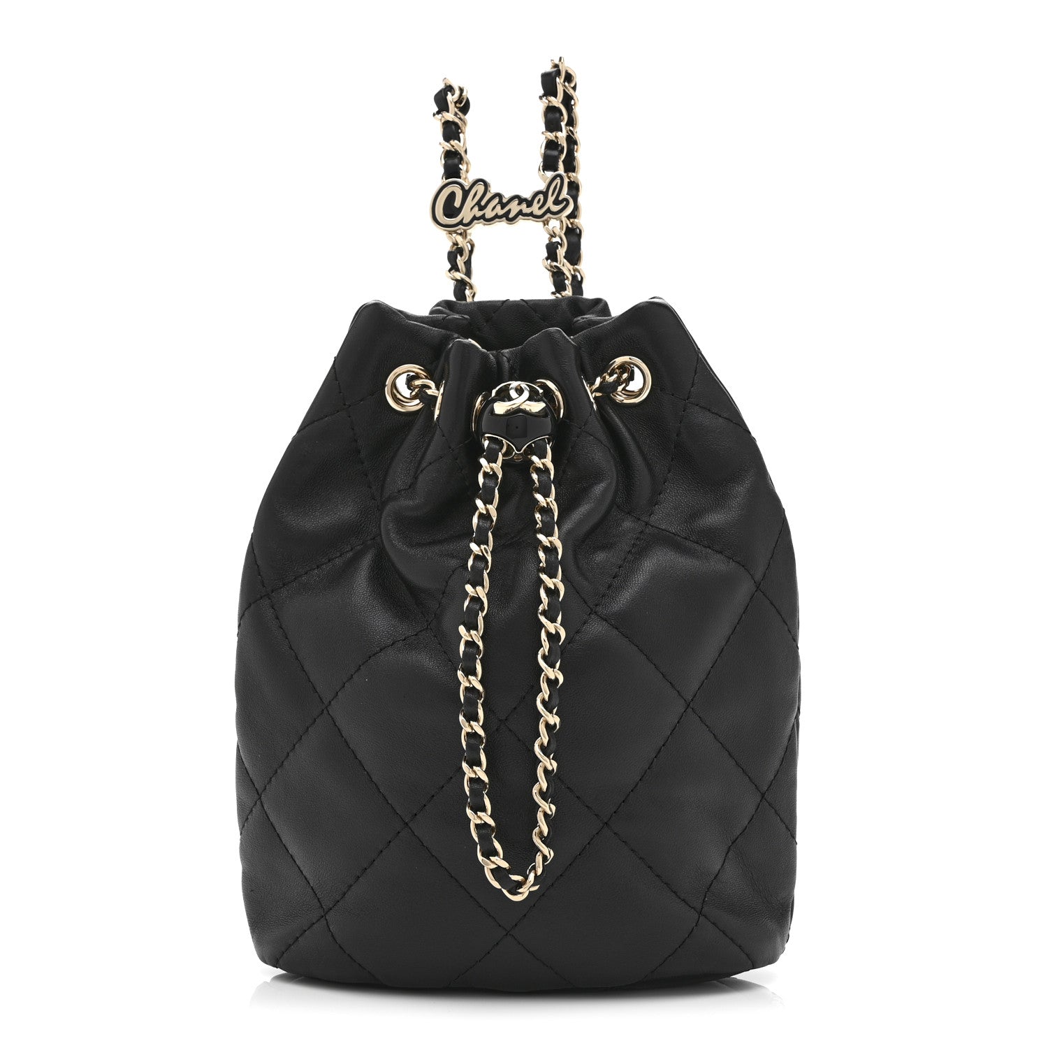 Chanel Shiny Lambskin Quilted Drawstring Backpack Black 1 of 10