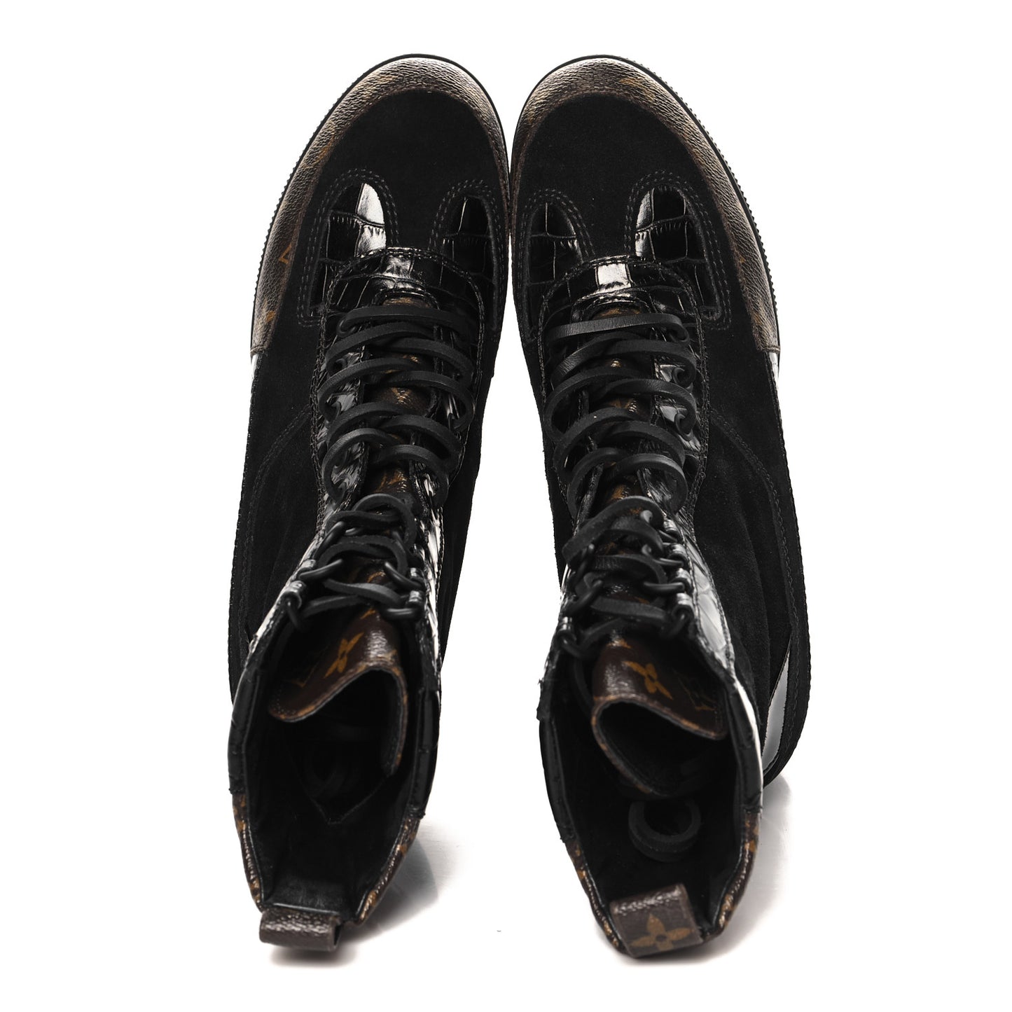 Suede Calfskin Crocodile Embossed Patent Monogram Laureate Platform Desert Boots 38 Black