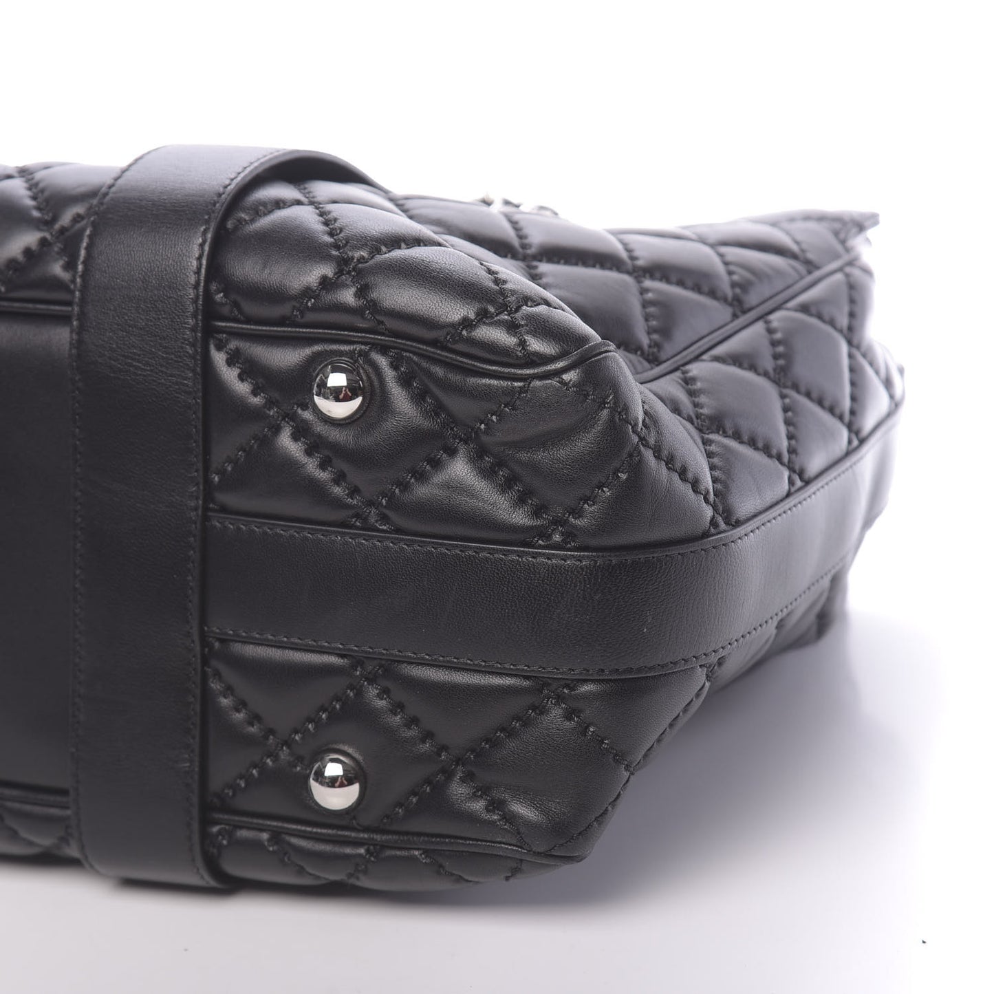 Lambskin Quilted Large Easy Carry Shopping Tote Black