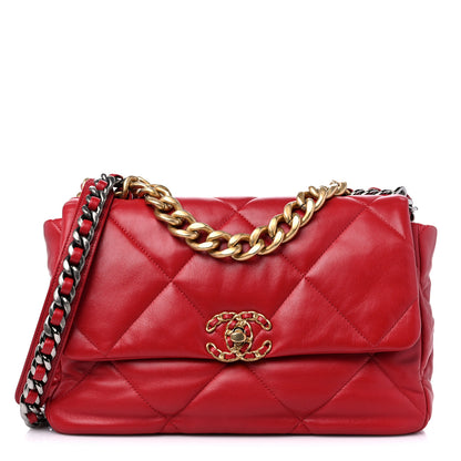 Chanel Lambskin Quilted Large Chanel 19 Flap Red 1 of 9