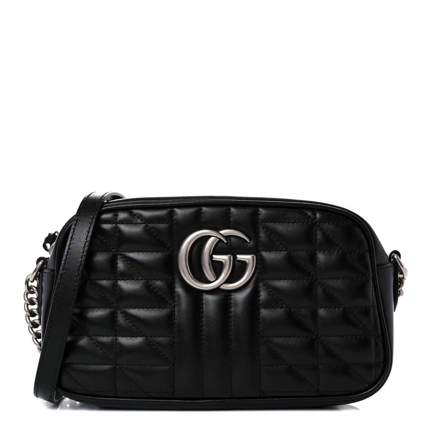 Calfskin Matelasse Aria Small GG Marmont Chain Shoulder Bag Black