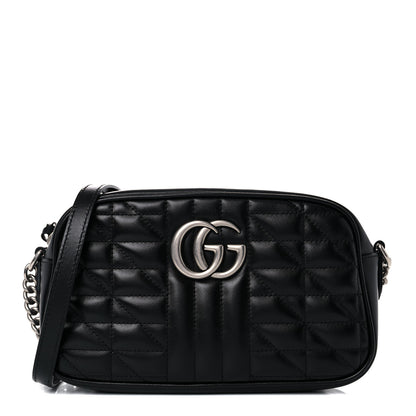 Gucci Calfskin Matelasse Aria Small GG Marmont Chain Shoulder Bag Black 1 of 13