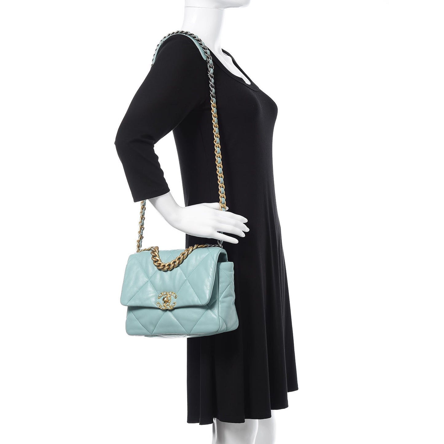 Lambskin Quilted Medium Chanel 19 Flap Light Blue