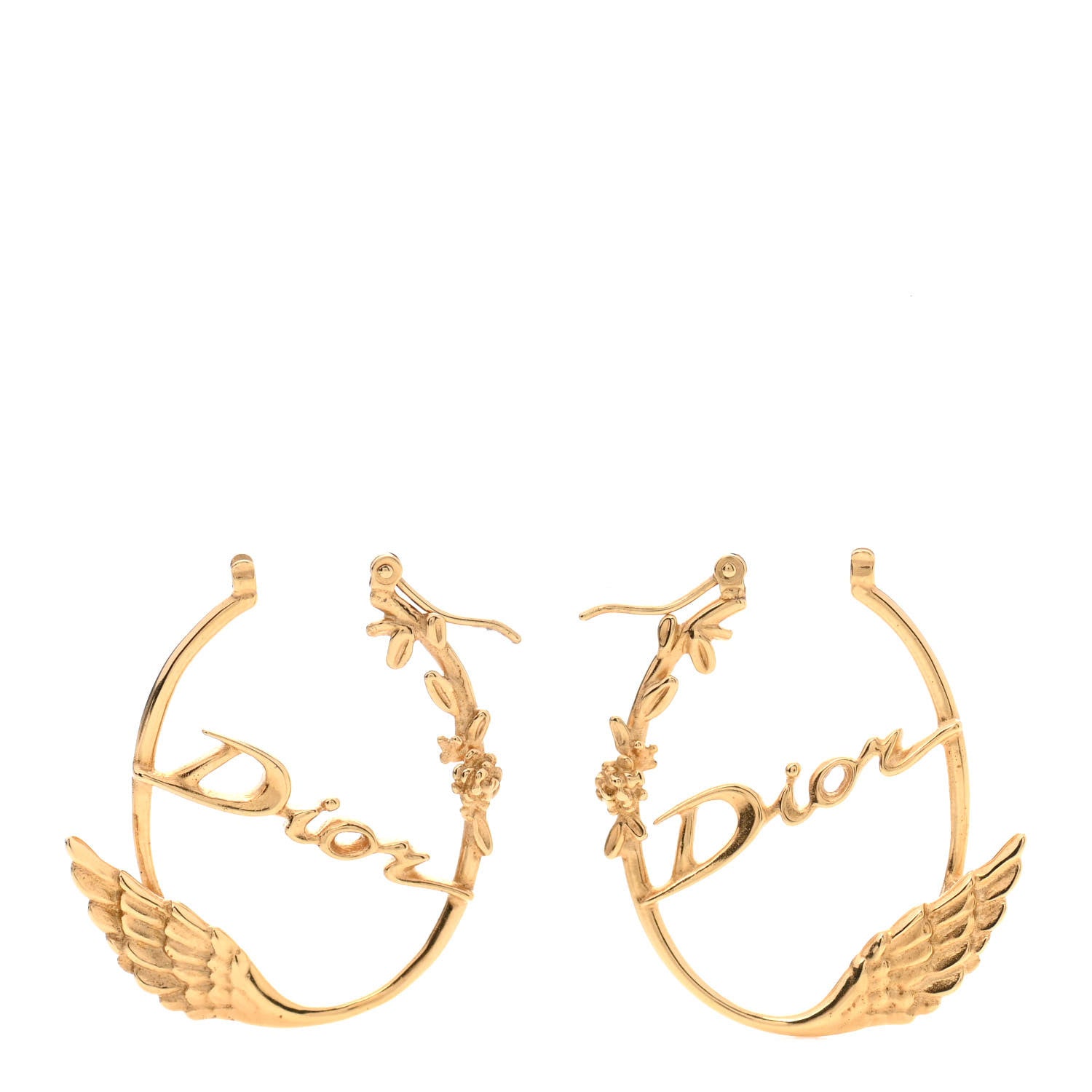 Christian Dior Metal Script Hoop Earrings Gold 3 of 4