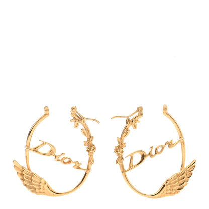 Christian Dior Metal Script Hoop Earrings Gold 3 of 4