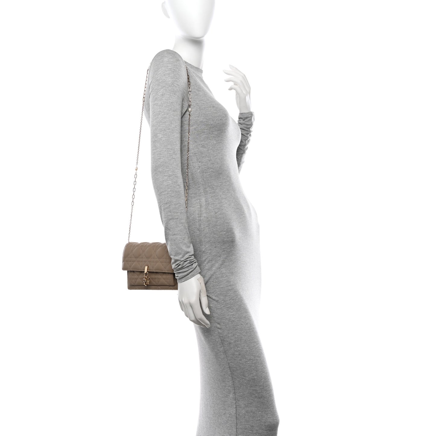 Lambskin Cannage Chain My Dior Daily Chain Pouch Powder Beige