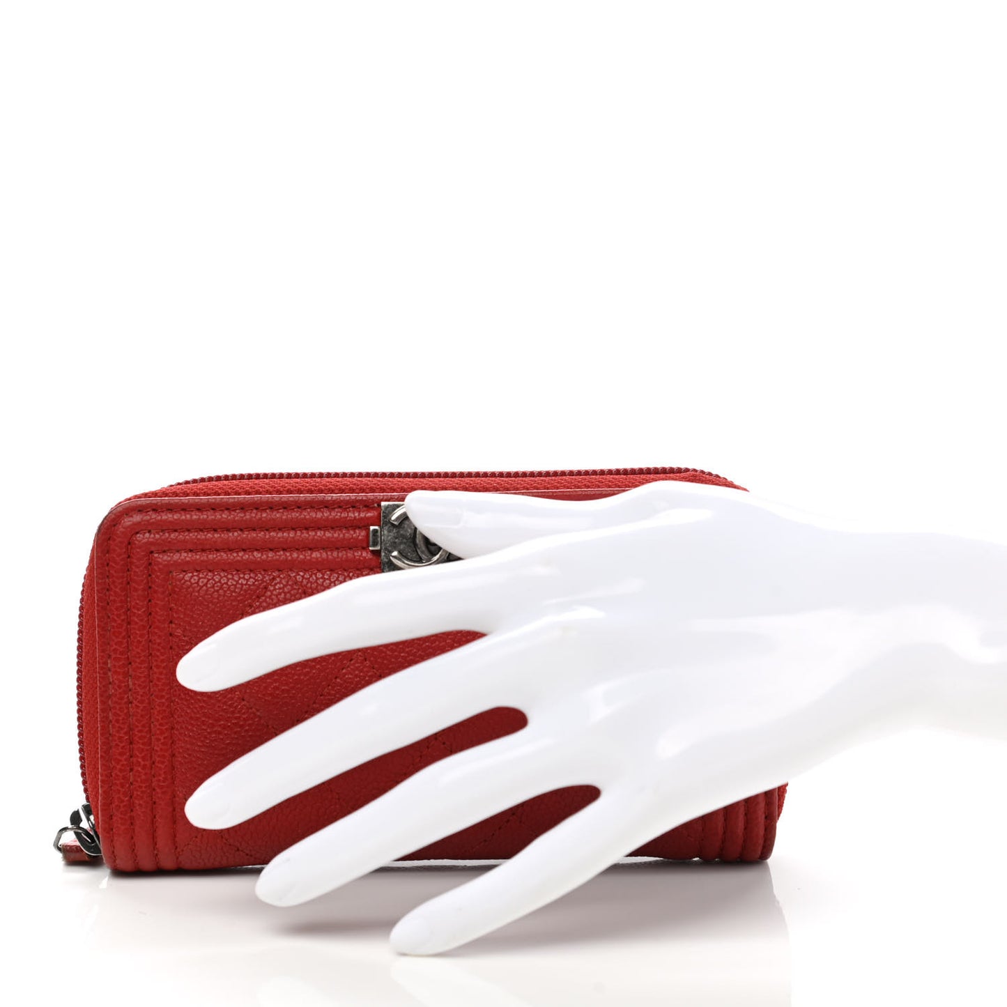 Caviar Quilted Small Boy Zip Around Wallet Dark Red