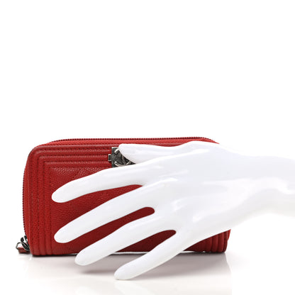 Chanel Caviar Quilted Small Boy Zip Around Wallet Dark Red 2 of 9