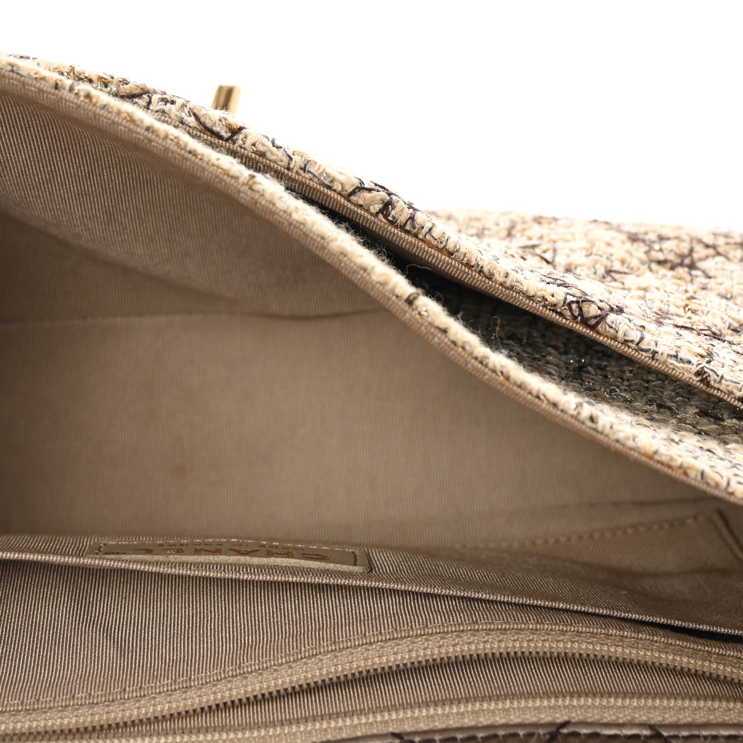 Metallic Tweed Quilted Medium Single Flap Beige Multicolor